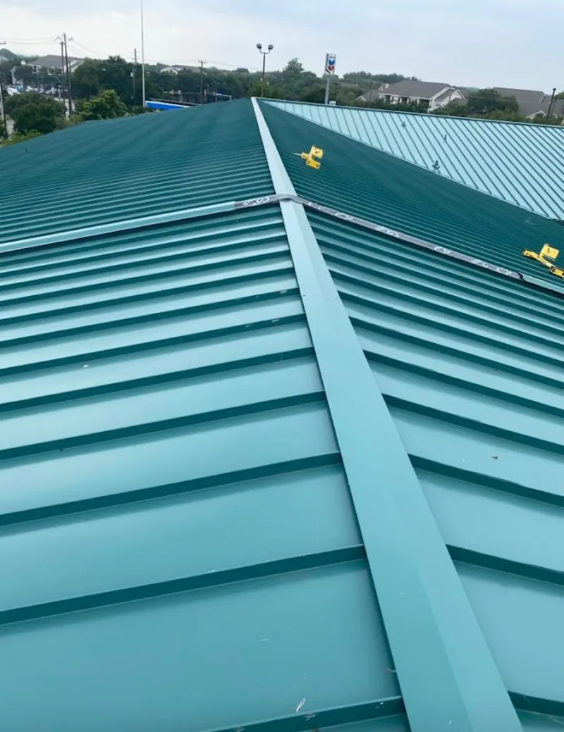 Green commercial metal roof ridge and valley for Metal Roof Repair in Fussels Corner